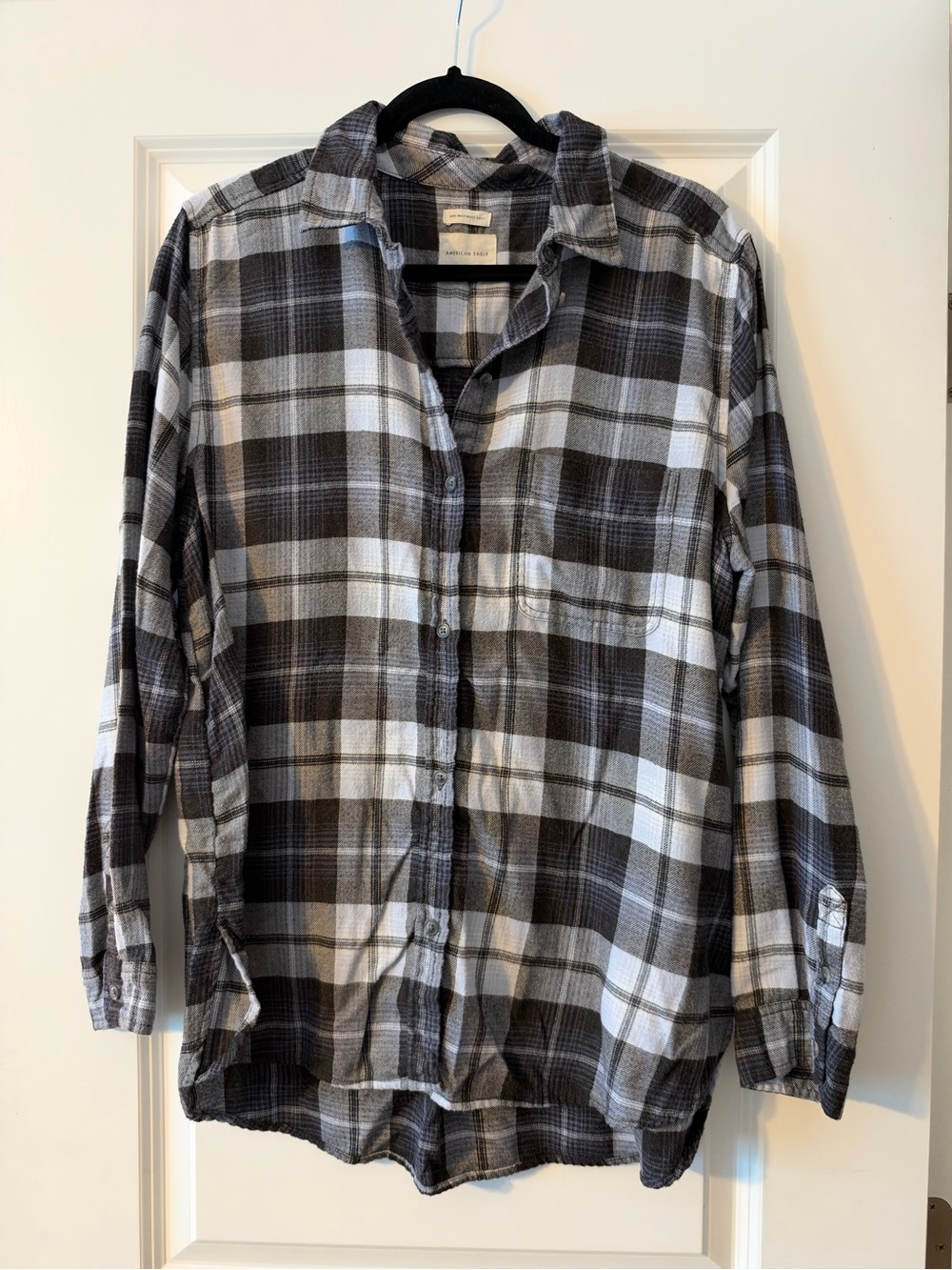 American Eagle Outfitters Black and White Plaid Button-Down Shirt